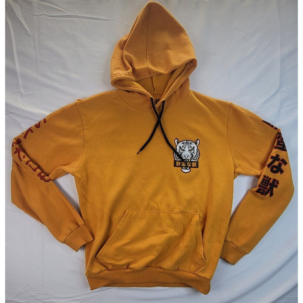 Fresh Laundry Hoodie Mens Medium Yellow Tiger Lightweight Pullover Hoodie Script